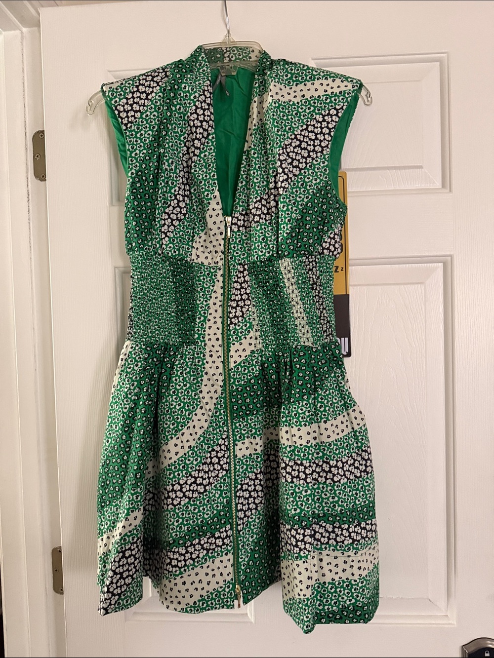 Anthropologie Green and White Patterned Mini Dress